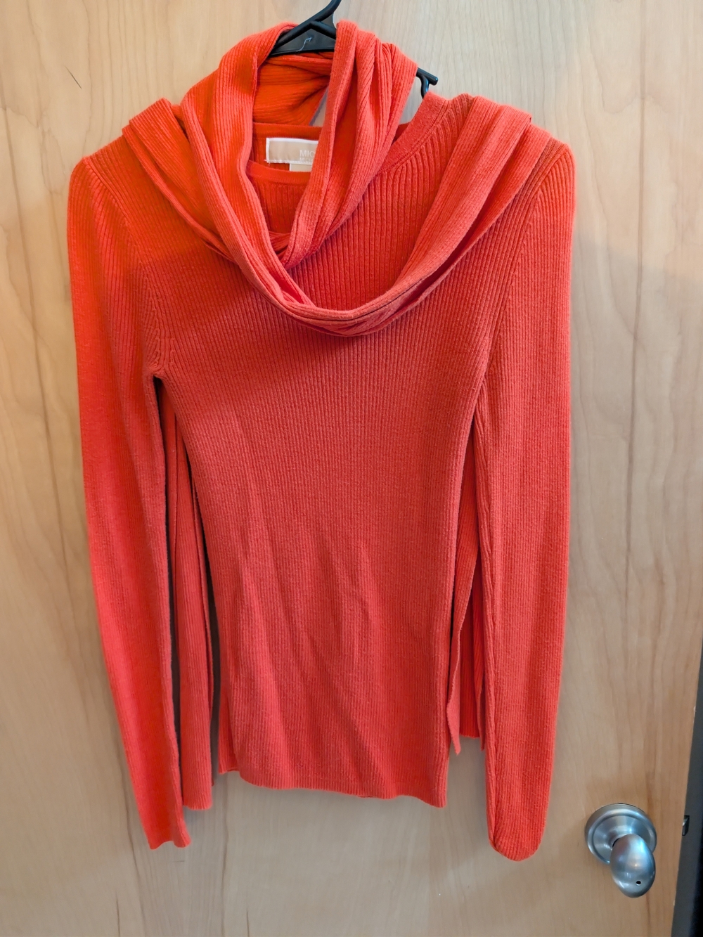 Michael Kors Orange Ribbed Crew Neck Sweater With Scarf